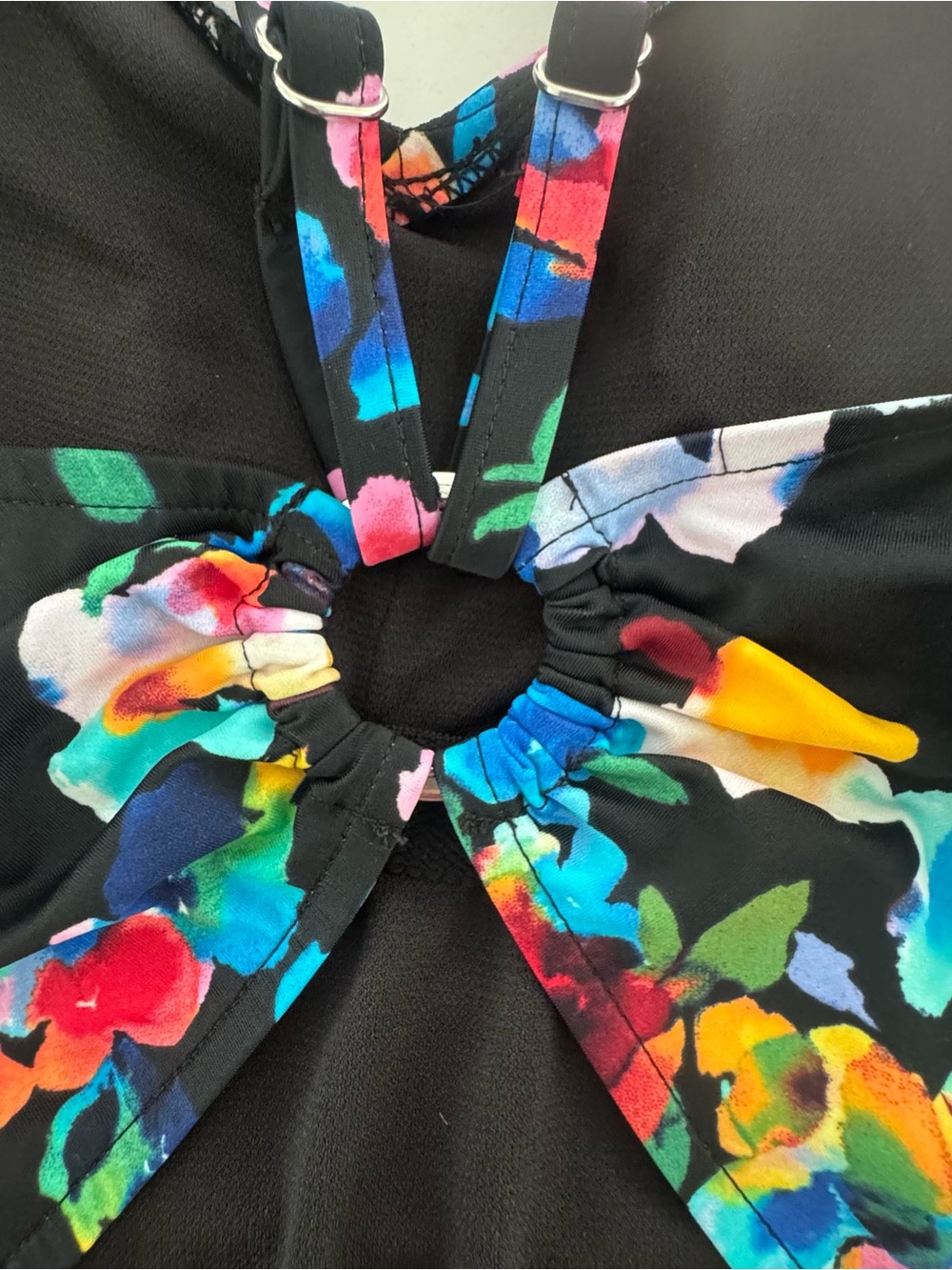 Aqua Green One Piece Swimsuit XL NWT Black Floral UPF 50 Cutout Wrap Swim - Picture 5 of 9